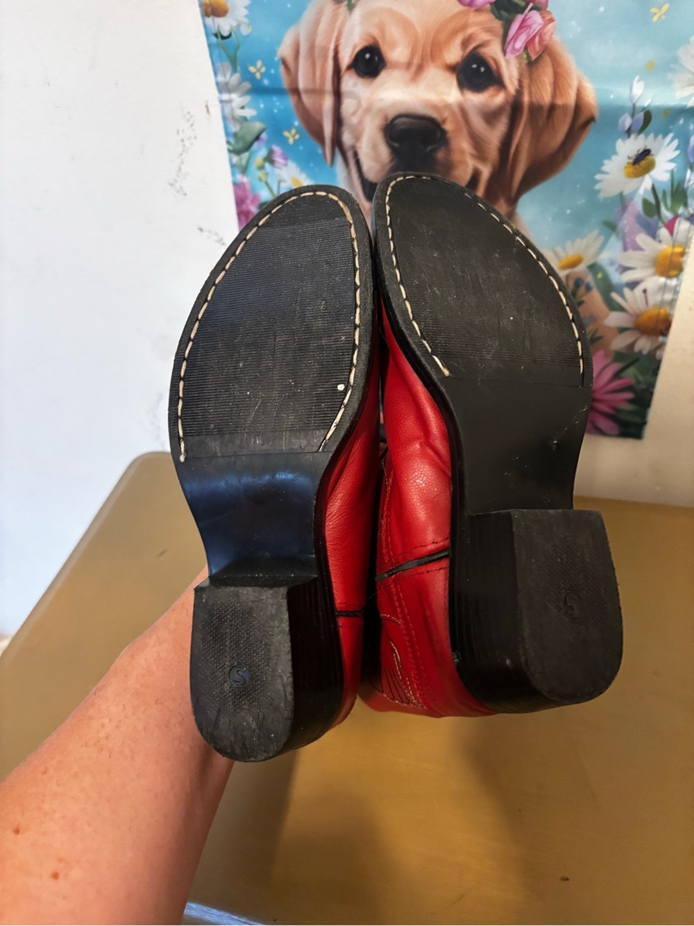 Kids Red Western Cowboy Boots with Stitched Detailing - Picture 6 of 9